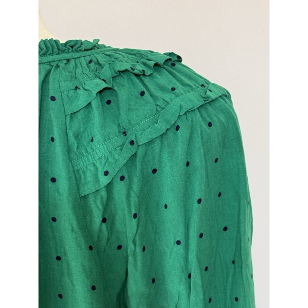 Crown And Ivy Top Green Puffy Sleeve Tassel tie Peasant Top XL Polka Dot - Picture 6 of 8